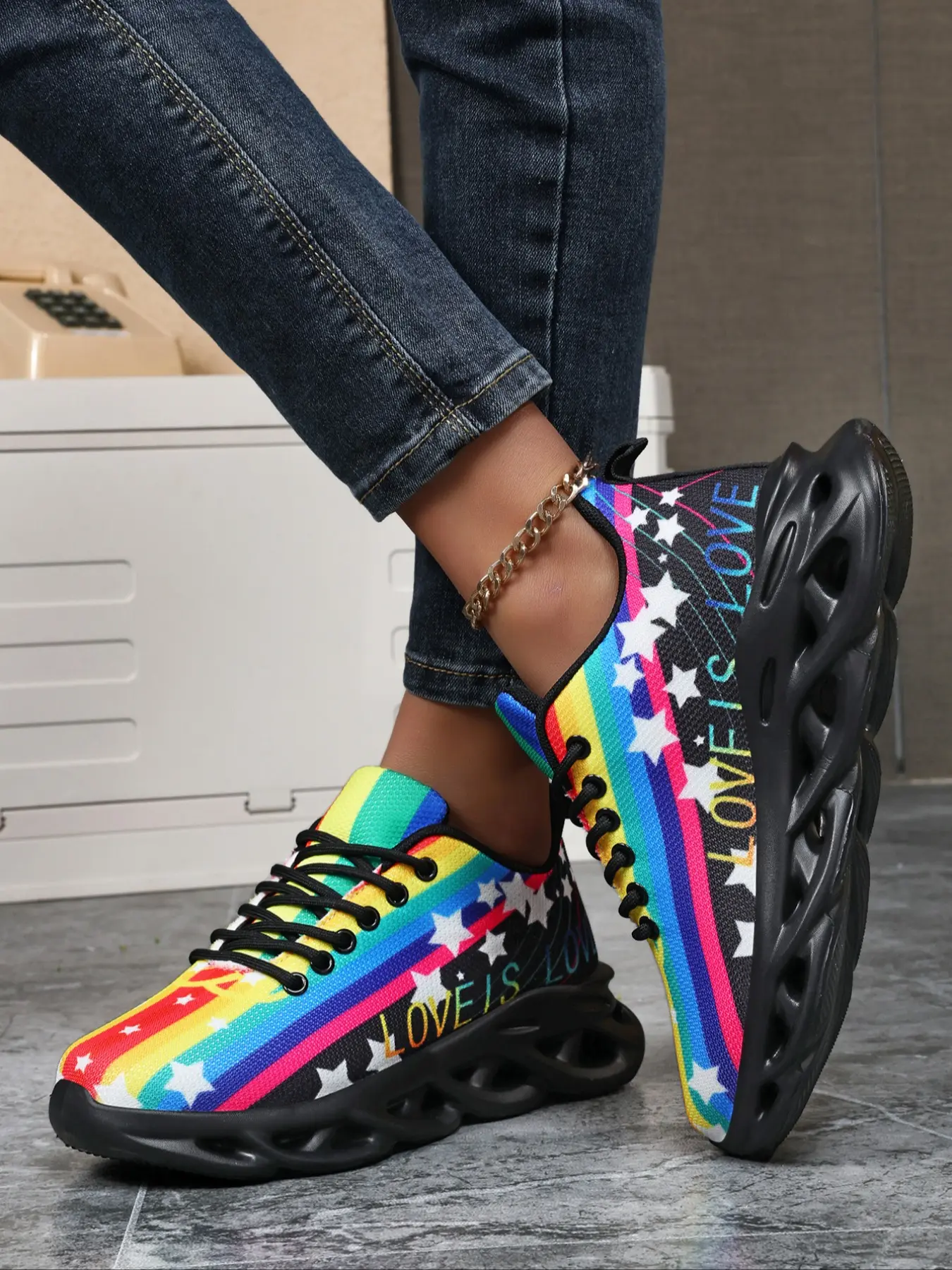 Women's Rainbow Gradient Knit Mesh Sneakers, Colorblock Sneakers, Lace-Up Thick Sole Shockproof Dad Shoes, Fashion Versatile Student Commute Sport Casual Wearable Single Shoe