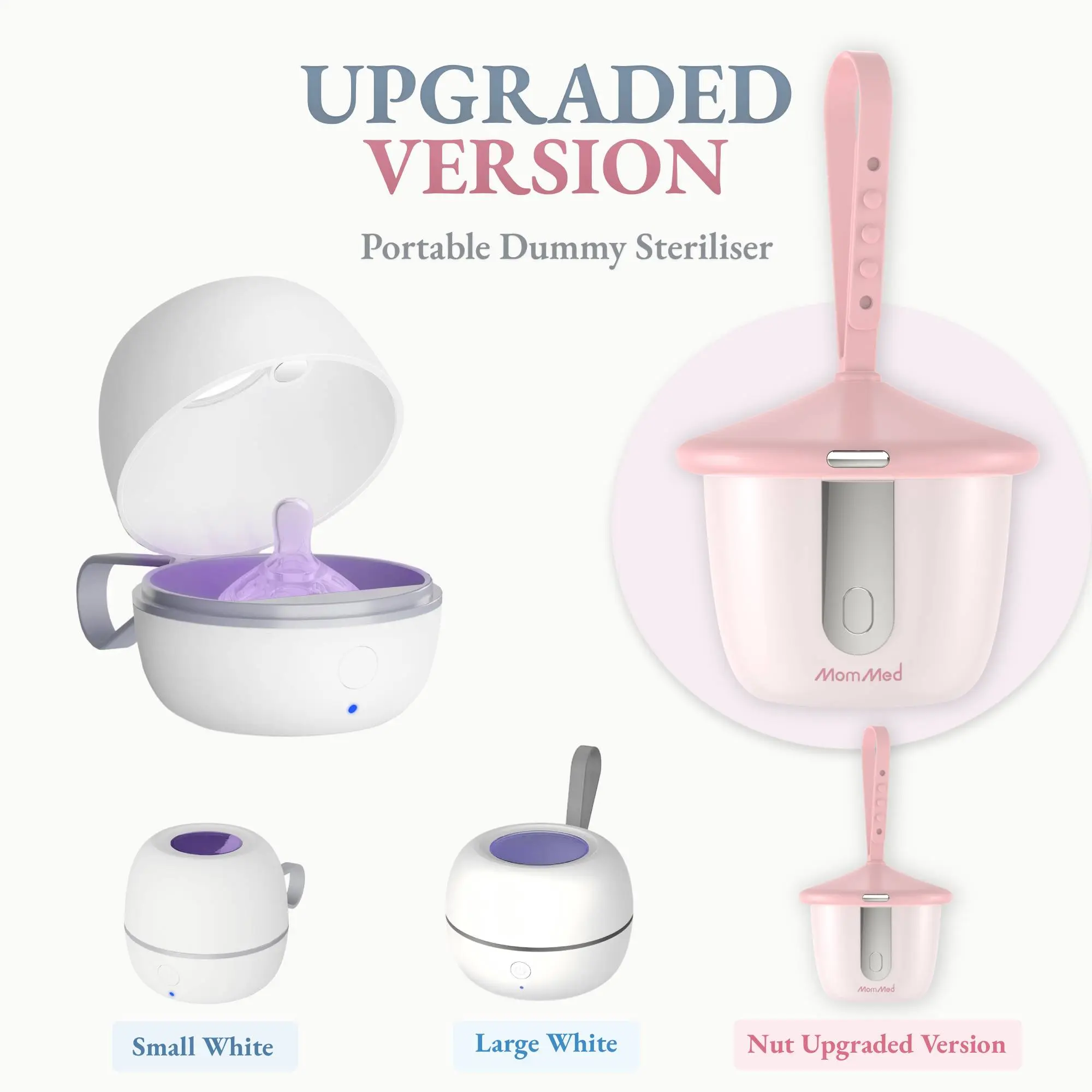 MomMed Pacifier Sanitizer Portable, UV Pacifier Case On The Go, Newborn Pacifier Holder Mini Storage Case for Travel, Keep's Baby's Binkies Clean, USB Charging Sanitizer Case