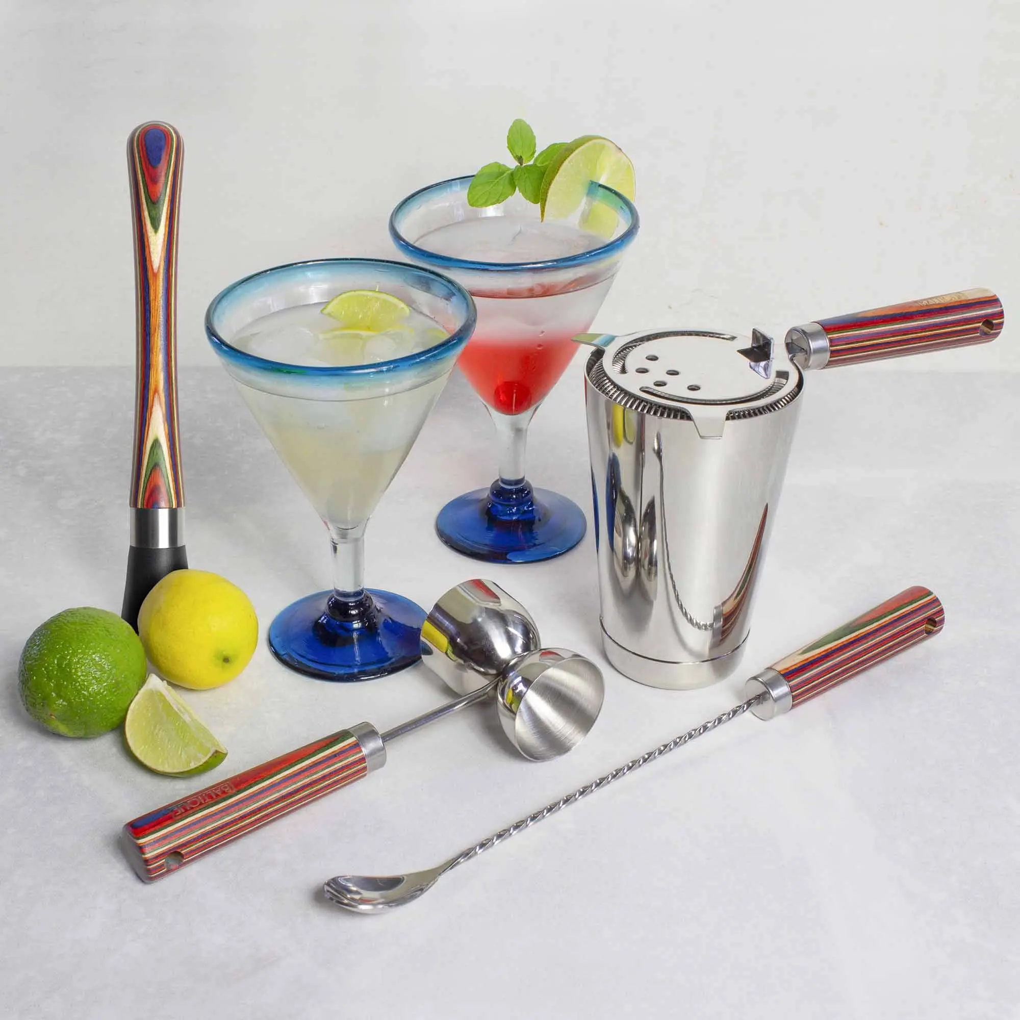 Baltique® Marrakesh Collection 4-Piece Bartending Kit - Stainless Steel Tools for Cocktails & Mixed Drinks with Colorful Birch Handles