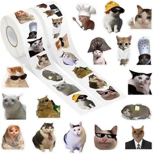 Cat Meme Stickers Roll - 2 Rolls 1000pcs Cute Cats Decal for Women Men, Pet Kitten Party Vinyl Sticker Decoration, Funny Animal Decal Label Decor Supplies for Cup Scrapbook Bottle Laptop