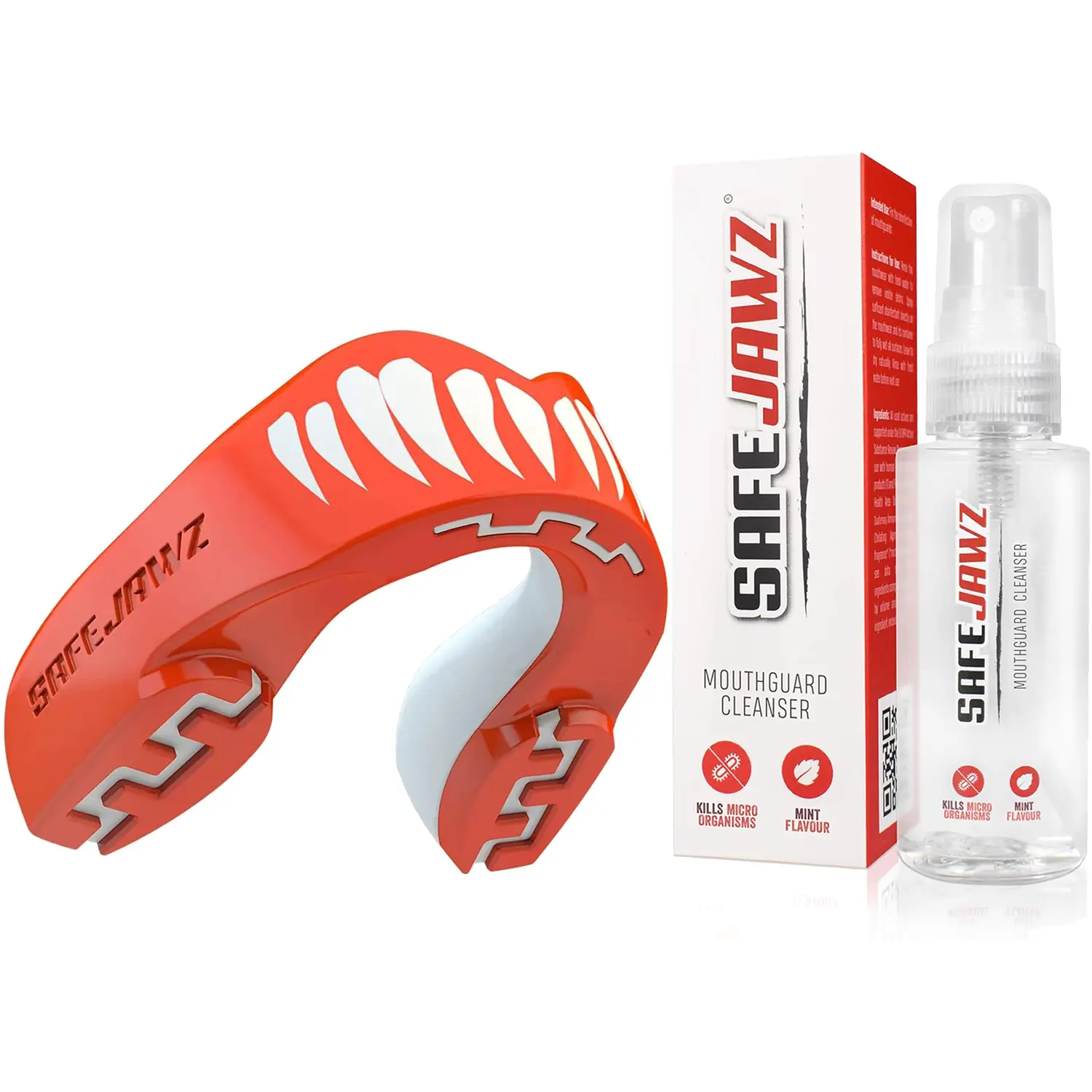 SafeJawz EXTRO Dual Layer Sports Mouth Guard with Case and Disinfectant Spray Bundle for Basketball, Football, MMA, Hockey, Wrestling - Junior - Viper, Athletes