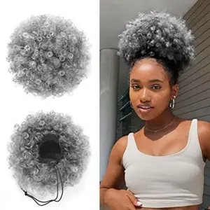 Afro Puff Drawstring Ponytail for Black Women,  Ombre Gray Afro Bun Drawstring Ponytail for Women Girls (1BT0906 Ombre Gray)