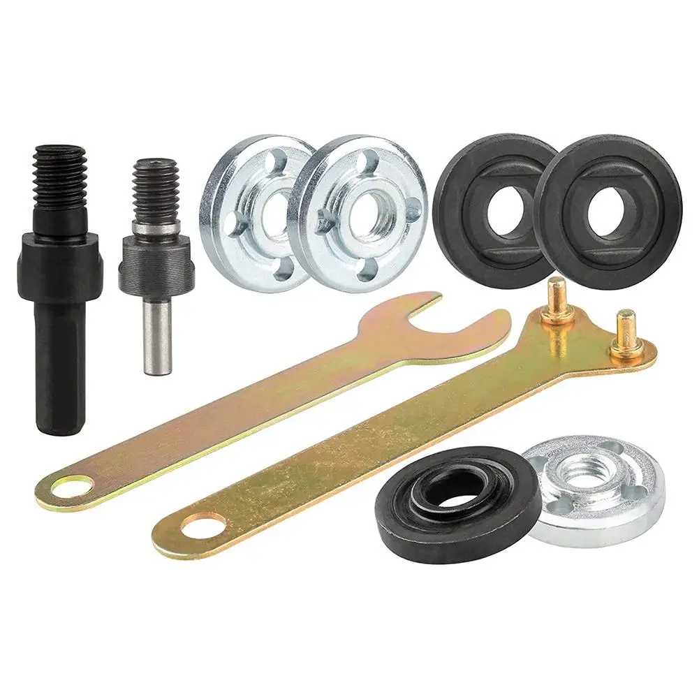 Drill to Angle Grinder Adapter Conversion Kit with 3 Sets of Flange Nuts, 2 Spanner Wrenches, 10mm Triangular Shaft, and 6mm Round Shaft - Metal Tool for Cutting, Grinding, and Polishing, 1 10Mm Triangular Shaft