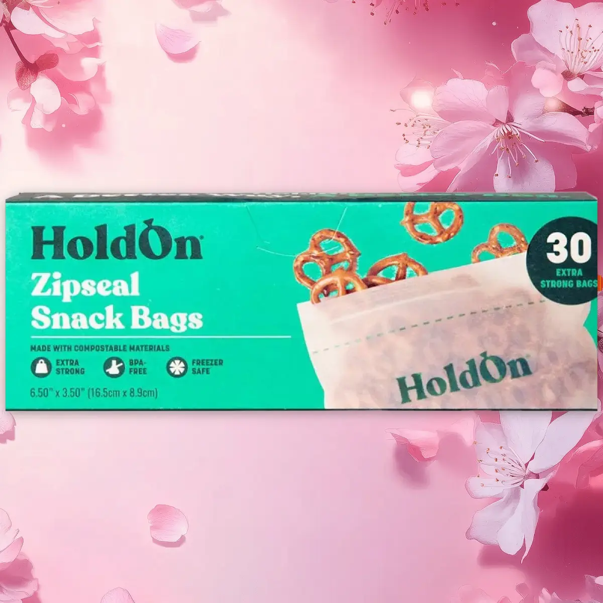 HoldOn Compostable Bags,Snack Size,30ct,ZipSeal,Trending Eco-Friendly,TikTok Hot Sale,Compostable Storage Bags for Snacks