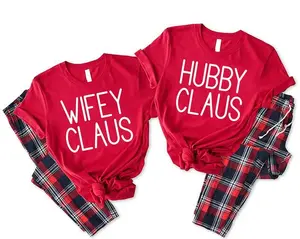 Hubby Claus and Wifey Claus Christmas Couple Matching Tee,Funny Couple Gift for Christmas,Xmas Shirt For Husband and Wife,Newlywed Xmas Gift
