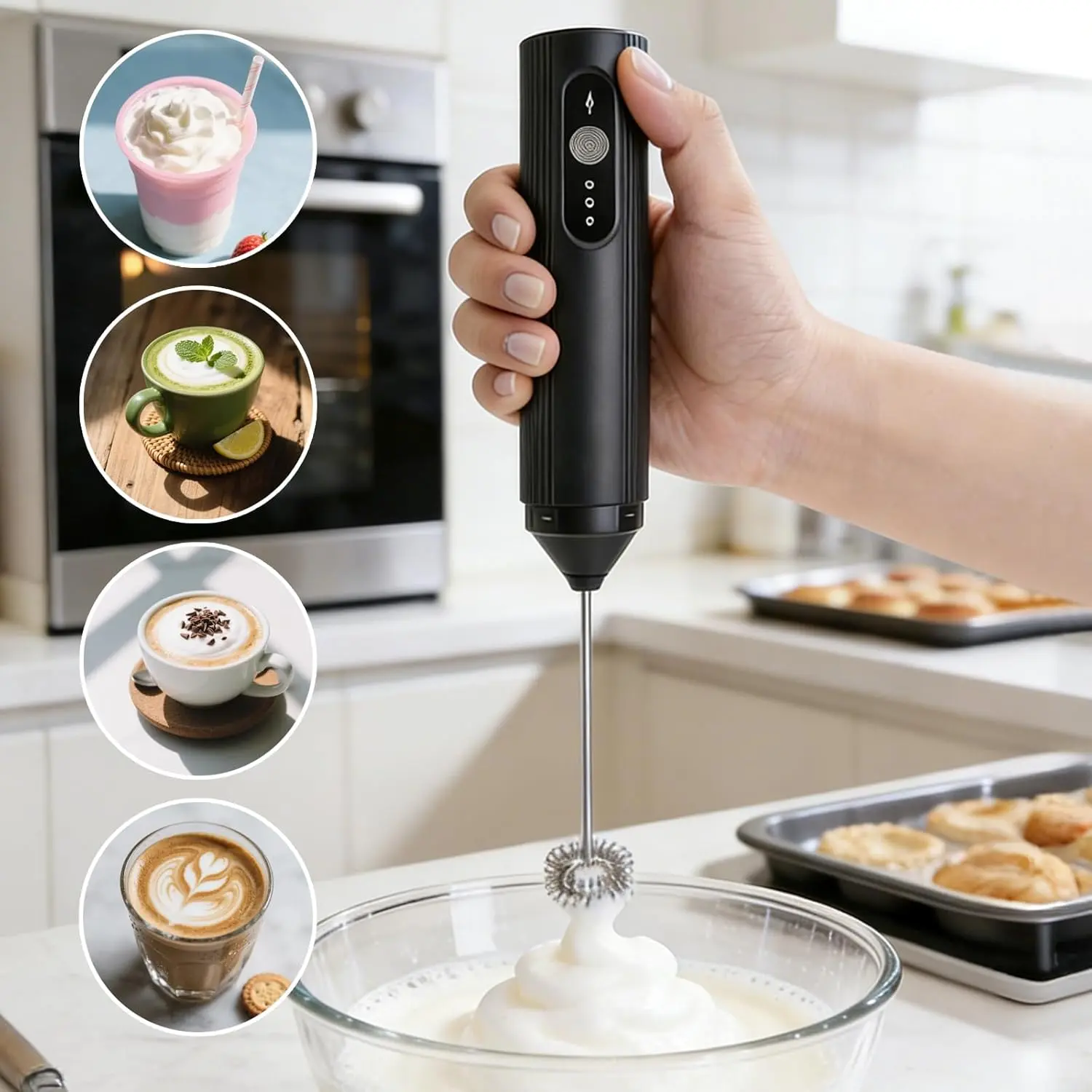 Rechargeable Milk Frother 3-Speed - Silent Electric Whisk for Coffee, Latte & Cappuccino | USB-C Portable Foam Maker with Stand, Stainless Steel | Coffee Gifts for Home Barista