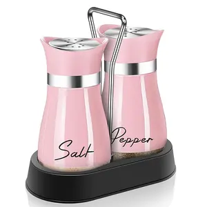 Pink Salt and Pepper Shakers Set with Holder,4 oz Kitchen Decor and Accessories Home Essentials Cute Household Items for Mother's Day Housewarming Gift Refillable Design