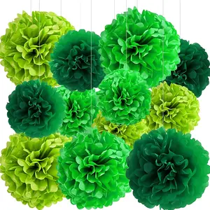 12 Pcs Green Dark Green and Light Green Tissue Paper Pom Poms for St. Patrick's Day,Party Ceiling Wall Hanging Tissue Flowers Decor (8 &10 & 12 inch) Decoration Kit ring garland