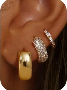 Small Chunky Gold Hoop Earrings for Women Lightweight and Hypoallergenic, Non Tarnish Gold Filled Huggie Earring Stacks for Sensitive Ears, High Quality Earrings