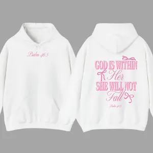 Pink Christian Hoodie God Is Within Her She Will Not Fall Coquette Christian Hoodie Jesus Hoodie Christian T-Shirt Christian Bible Verse
