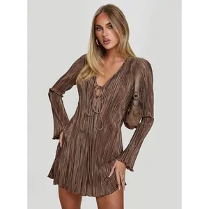 Malop Long Sleeve Mini Dress Chocolate