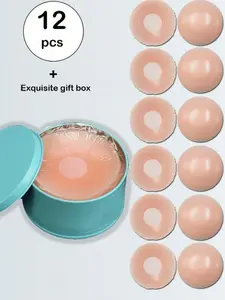 12 PCS Anti-Convex Breast Patches  For Women, Reusable Nipple Coverings, Nipple Pasties, Boob Pasties, Reusable Silicone Adhesive Invisible Pasty Nipple Covers For Women With Travel Box