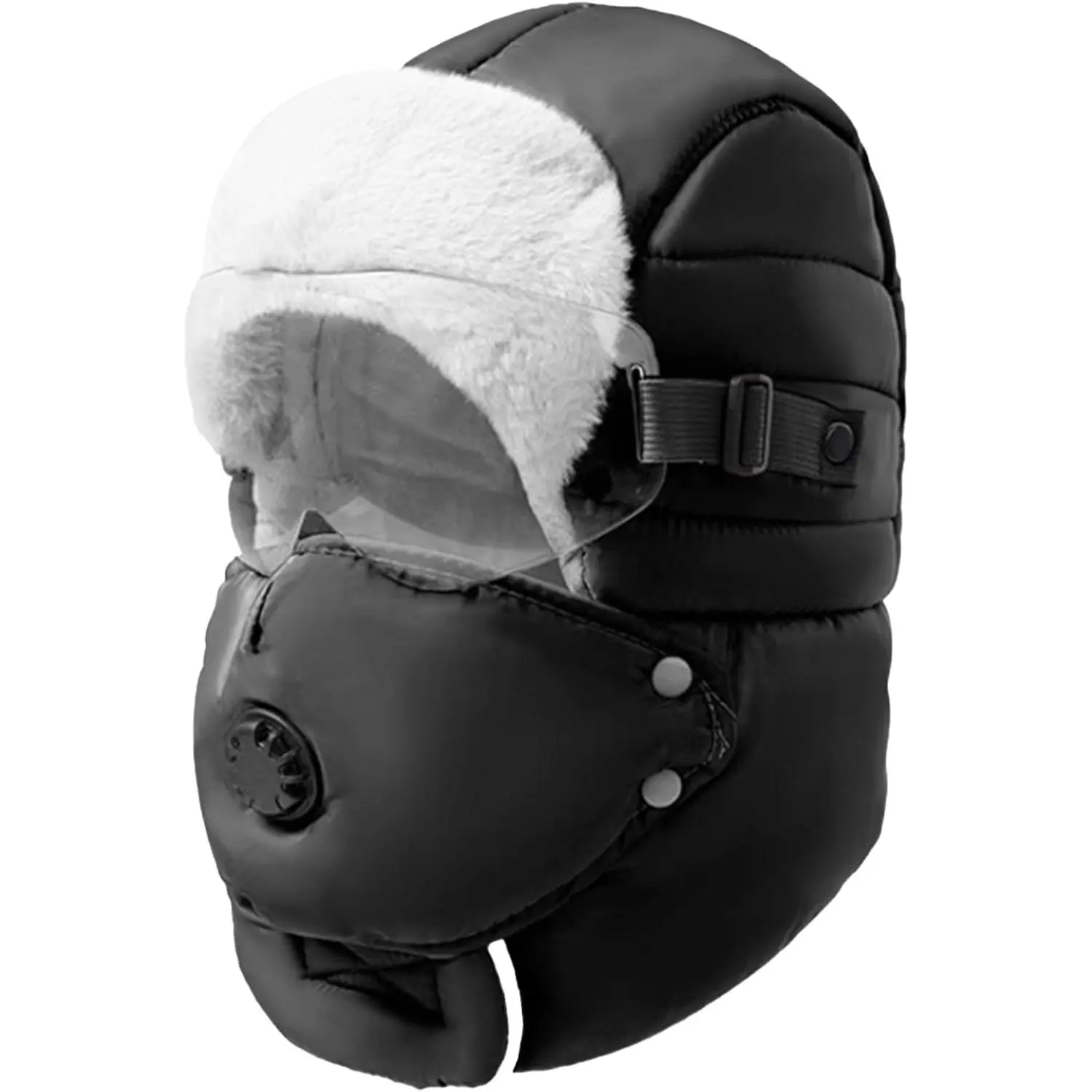 Unisex Winter Trapper Hat, Waterproof and Warm with Faux Fur Lining, 3 In 1 Design with Detachable Face Cover and Adjustable Strap
