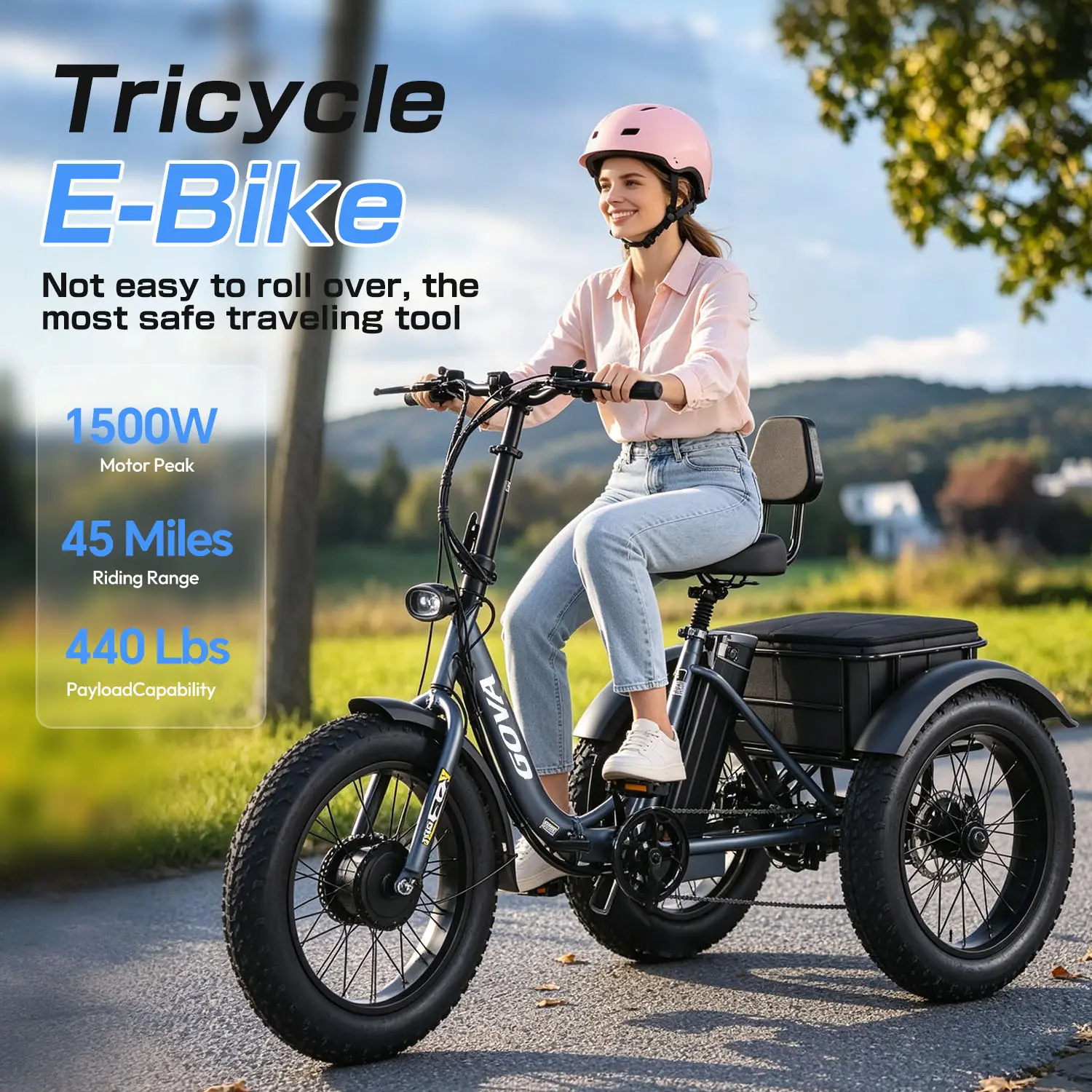 Folding Electric Tricycle for Adults, 1500W 3-Wheel Electric Bike, 20"x4.0 Fat Tire E-Trike with 48V Battery, Step-Through Trike with Large Basket, 440LBS Capacity