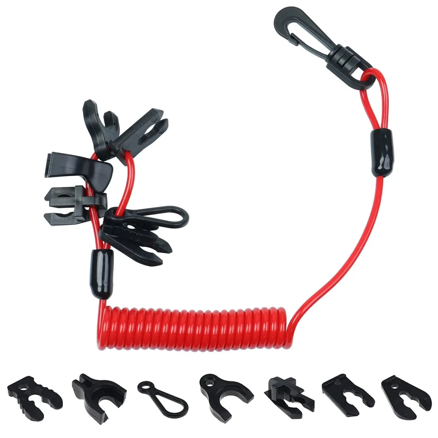 Universal Boat Safety Lanyard Kill Switch with 7 Keys & ABS Plastic Clip, Boating Must Haves Safety Gear Accessory for Mercury, Yamaha, Honda, Tohatsu, Johnson, Evinrude, Suzuki Outboard Marine Engines, Jet Skis Cutoff Cord Tether, Boat Accessories