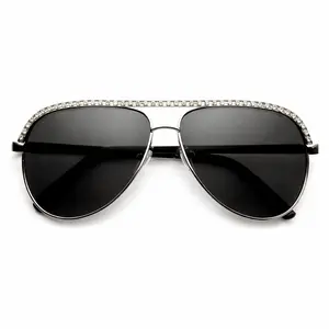 Designer Bling Vintage Rhinestones Semi Rim Women Fashion Sunglasses