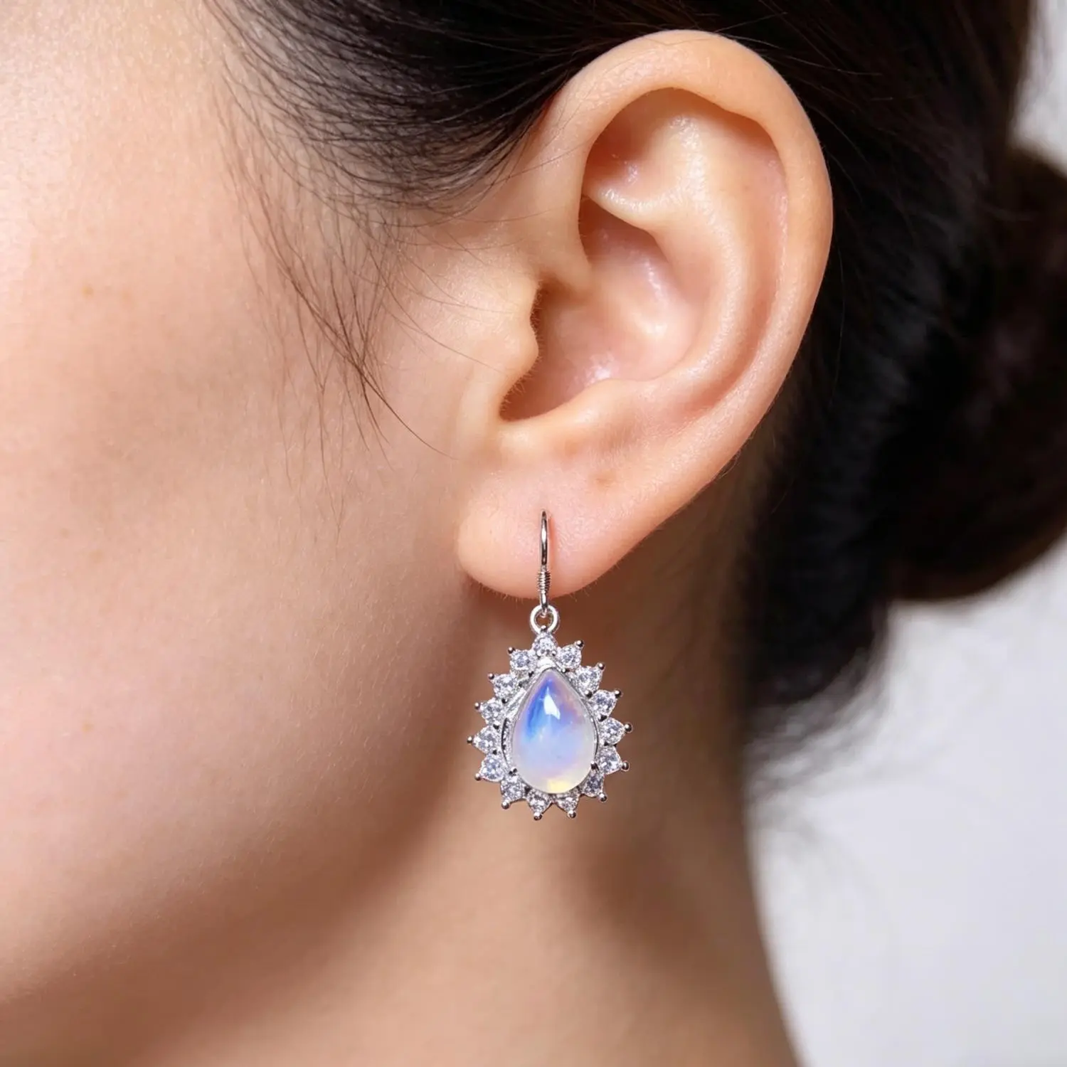925 Sterling Silver Moonstone Drop Earrings - Natural Blue Sheen Gemstone Dangle Earrings for Women, Hypoallergenic Jewelry Gift for Her