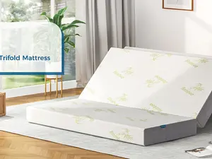 6 Inch Trifold Memory Foam Folding Mattress, Short King Size 75" x 72" x 6", Ultra Soft Removable Washable Cover, Foldable Portable Mattress for RV, Camper, Truck, Trailer, Guest Bed