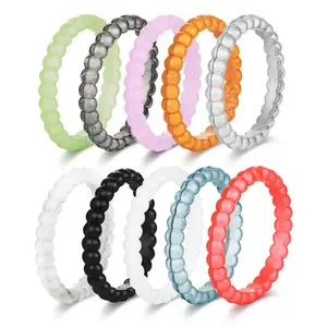 6 Pack Beaded Silicone Rings Stackable Wedding & Engagement Bands for Women Assorted Colors Comfortable Flexible Versatile Jewelry