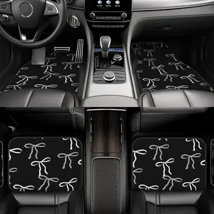 4 White Bow Pattern Car Floor Mats, Stylish and Durable, Anti-Fouling, Non-Slip, Easy to Clean, Universal for All Vehicles, Front and Rear Seat Floor Mats, Polyester Fiber, Automotive Floor Mats, Auto Accessories