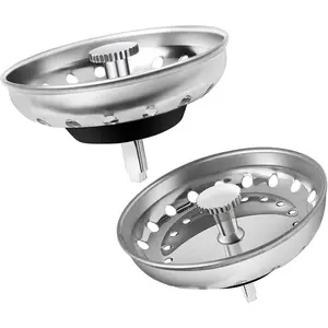 2 Pack Kitchen Sink Strainer & Stopper Combo for 3-1/2 Inch Drain, Stainless Steel Sink Strainer Basket with Rubber Stopper, Anti-Clogging Garbage Disposal Plug &  Catcher