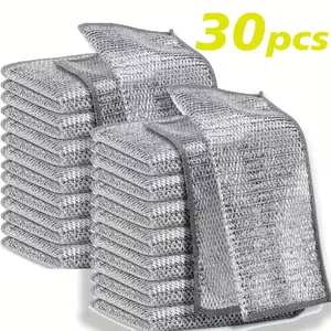 Buy 10 and get 30（In total 30PCS） pieces of reusable mesh dishcloths - double-sided reusable cleaning cloths suitable for dishes, cookware, kitchen and bathroom sinks, and commercial cleaning.