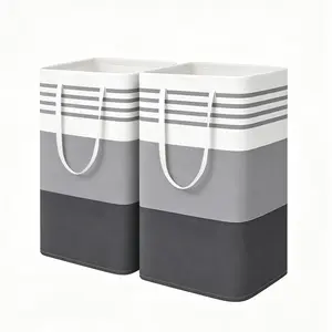 Laundry Basket Bag, 2-Piece/4-Piece Large Waterproof Foldable Cotton Storage Basket with Independent Design, High Legs, Extended Handle for Home & Camping