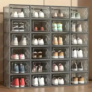 6/12/24 Pack Shoe Storage Boxes Organizers Clear Stackable Shoe Rack Holder fit for US 9 10 Size