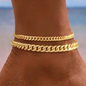 FREEKISS Chunky Cuban Link Chain Anklet for Women Waterproof Adjustable Length 8.5+2 Inch Fashion Chic Accessories Trendy Layered Anklet Set Jewelry Gift Suitable for Summer Beach Vacations Outdoorfun