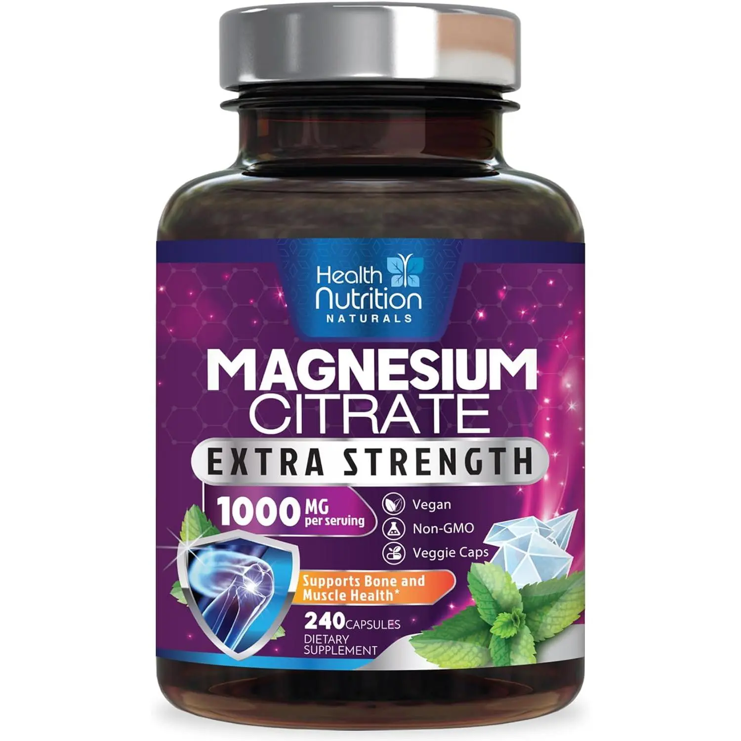 Magnesium Citrate 1000mg Per Serving High Absorption Citrate Complex Capsules Supplement for Muscle Nerve Heart Health Support Relax Muscle Sleep Digestion Gluten Free Non-GMO Daily Dietary Supplement