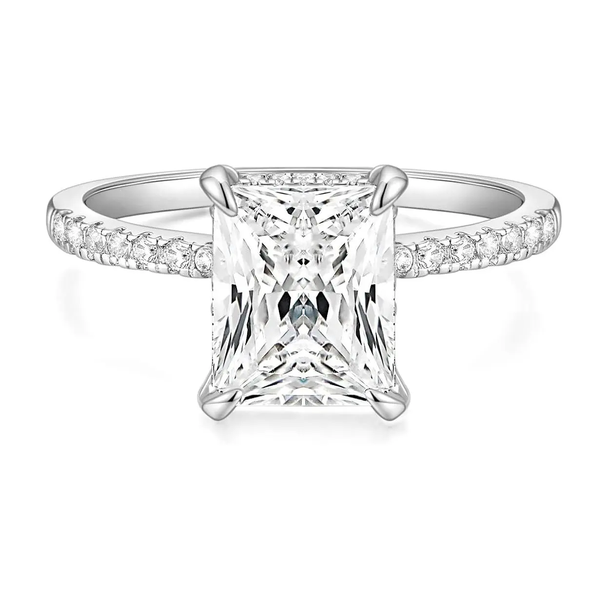EAMTI 4CT Engagement Ring for Women Radiant Cut Cubic Zirconia Wedding Band CZ Promise Anniversary Ring