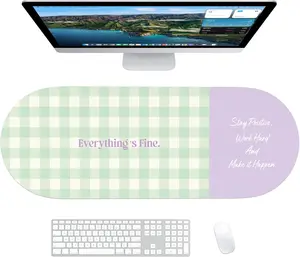 Checkered  Desk Pad Protector, 35.5 x 13'' Aesthetic  Mat for Desktop,  PU Leathe Non-Slip Desk Writing Pad for Office and , Green and Purple