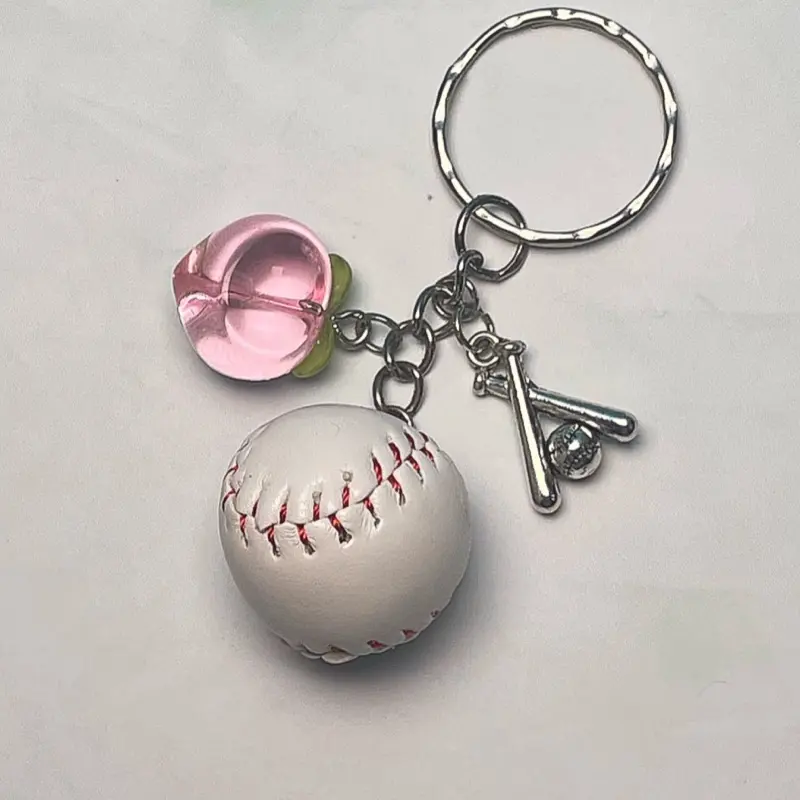 We R Peaches ALOTO themed keychain with Peach Charm Baseball and Bat Design cute keychain