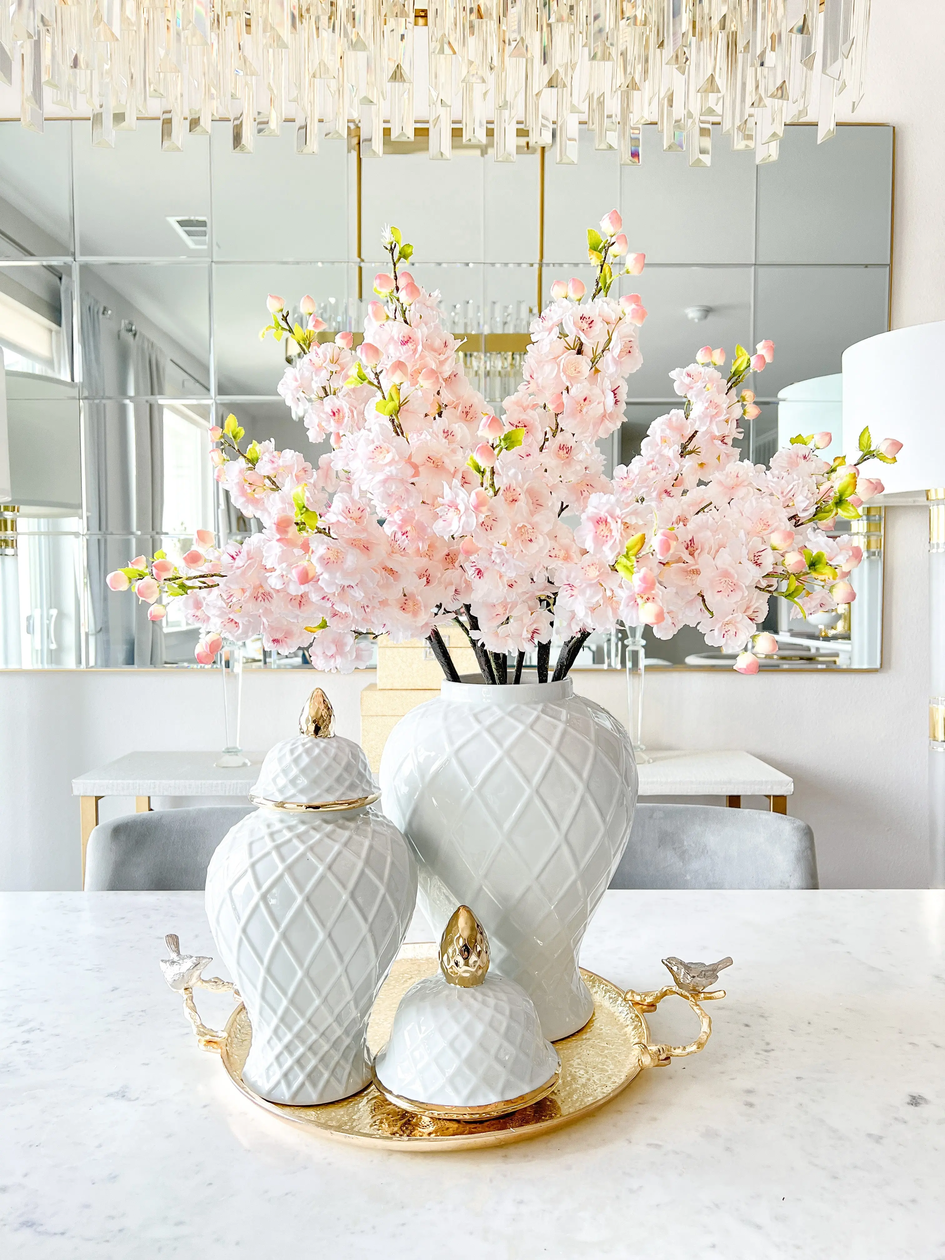 Faux Silk Light Pink Cherry Blossom Stems