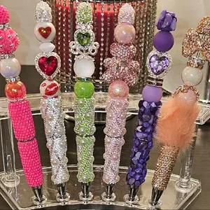 Beautiful Fancy Pens with Colorful Beads and Rhinestones for Stylish Writing. Edited *purple and peach colored pens are sold*