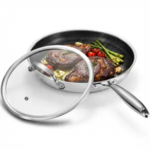 TIBBICC 12 Inch Hybrid Nonstick Frying Pan Stainless Honeycomb Easy to Clean Cook with Less Oil Perfect Mother's Day Gift Dishwasher Safe - Cookware, Flat Skillet