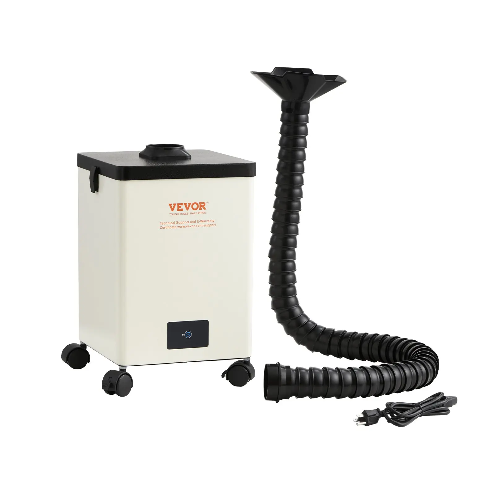 VEVOR 150W Motor Soldering Fume Extractor, AC110-120V Quiet Purifier with 3-Stage Durable Filter, 332 m3/h Strong Suction, Flexible Hose, Wheels, Filter Alert, Compact & Space-Saving 10.4x10.4x16.9in, for Smoke Extraction & DIY Projects