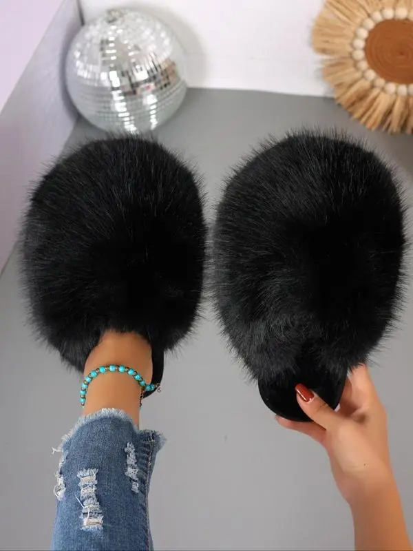 Women's Fuzzy Fashion Slippers, Soft Plush Open Toe Platform Slides with a Comfortable Wide Fit for Autumn Winter, Anti Slip Women's Fashion Slippers, Footwear