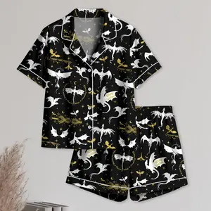 Fourth Wing Satin Pajamas Shorts, Basgiath War College Sleepwear, Dragon Book Pajamas, Violet Sorrengail Nightwear, Book lovers Pjs