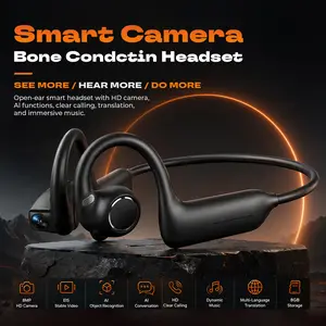Smart Bone Conduction Headphones with 8MP HD EIS Stabilization Camera Button Touch Control for Cycling Outdoor Sports Hands-Free Vlog Shooting 160+ Languages Real-Time Translation Bluetooth Wireless Wearable Video Recording IP54 Waterproof  Sports Gift