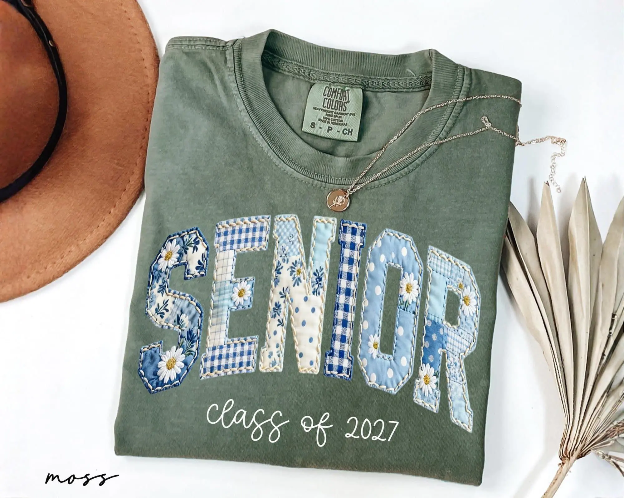 Comfort Colors Senior Class Of 2027 Shirt, Floral Faux Patchwork Senior Tee, High School Graduation Gift, Senior Night Mom Gift,Senior Mama