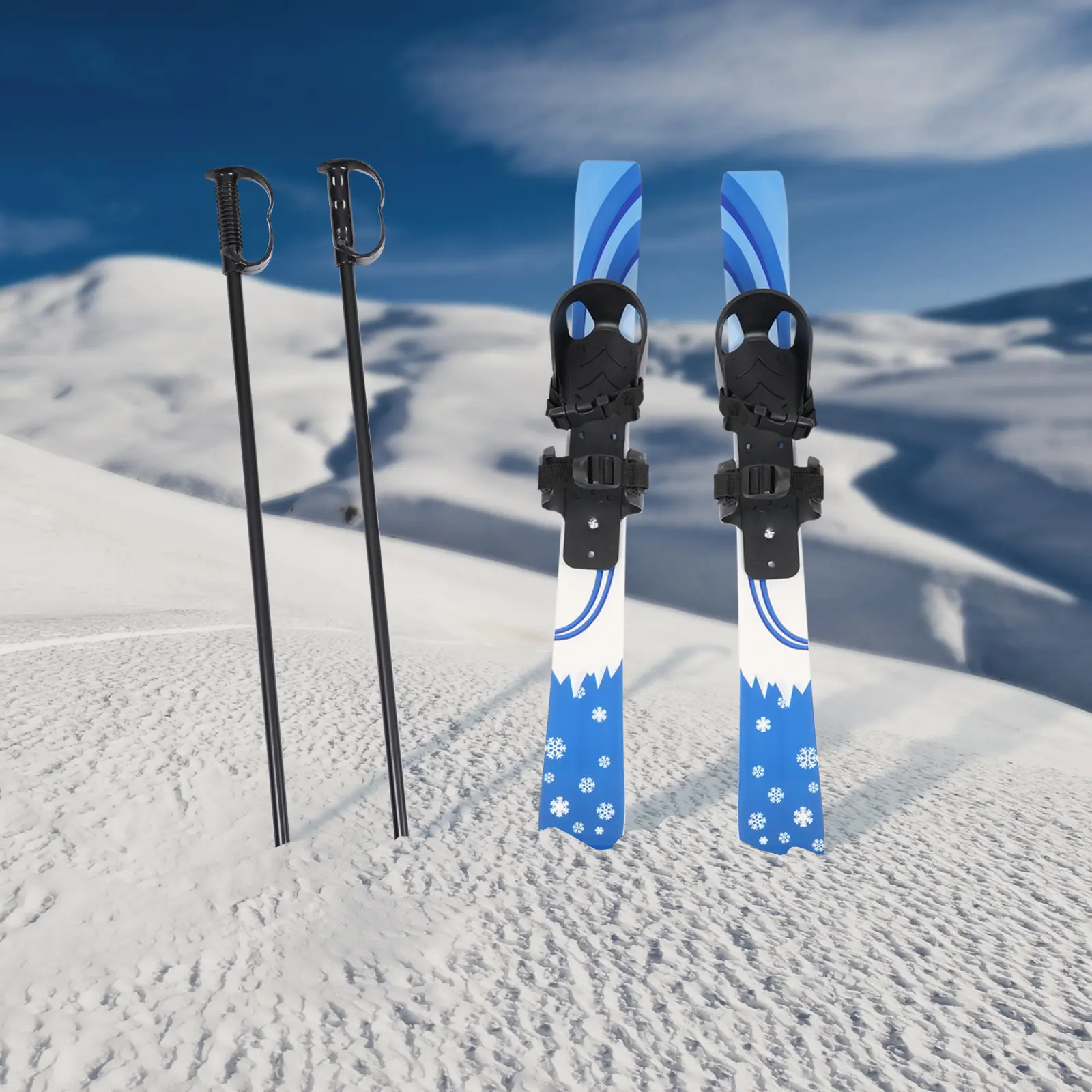 CNCEST Kids' Outdoor Beginner Snow Ski Set - Adjustable Bindings, 110lbs Capacity, 26.77in Blue ABS Skis & Poles for 2-8 Year Olds