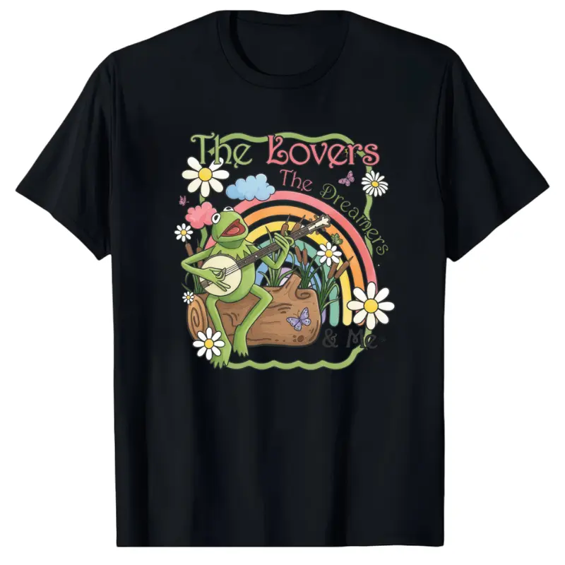 Vintage Watercolor Kermit the Frog Shirt Muppets Rainbow Tee oversized tshirt women 2026 Unisex Womenswear Short Sleeve Casual Top kermit fan tee retro watercolor shirt family matching top apparel Fit Fabric boho vintage graphic tees Comfy Everyday