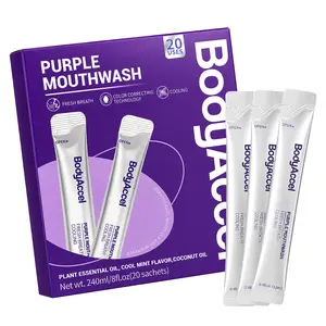 【BodyAccel】Purple Mouthwash For Teeth Whitening, Freshens Breath, Gum Health, Hydrating, Anti-Bad Breath & Plaque, Alcohol-Free, Mint Flavor Travel Portable Pack (20 Sachets)