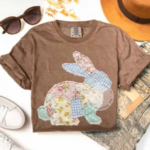 Comfort Colors Floral Bunny Patchwork Printed T-shirt, Trendy Easter Tee, Floral Retro Valentine Tshirt, Cottage Core Gingham Tee, Spring Patchwork