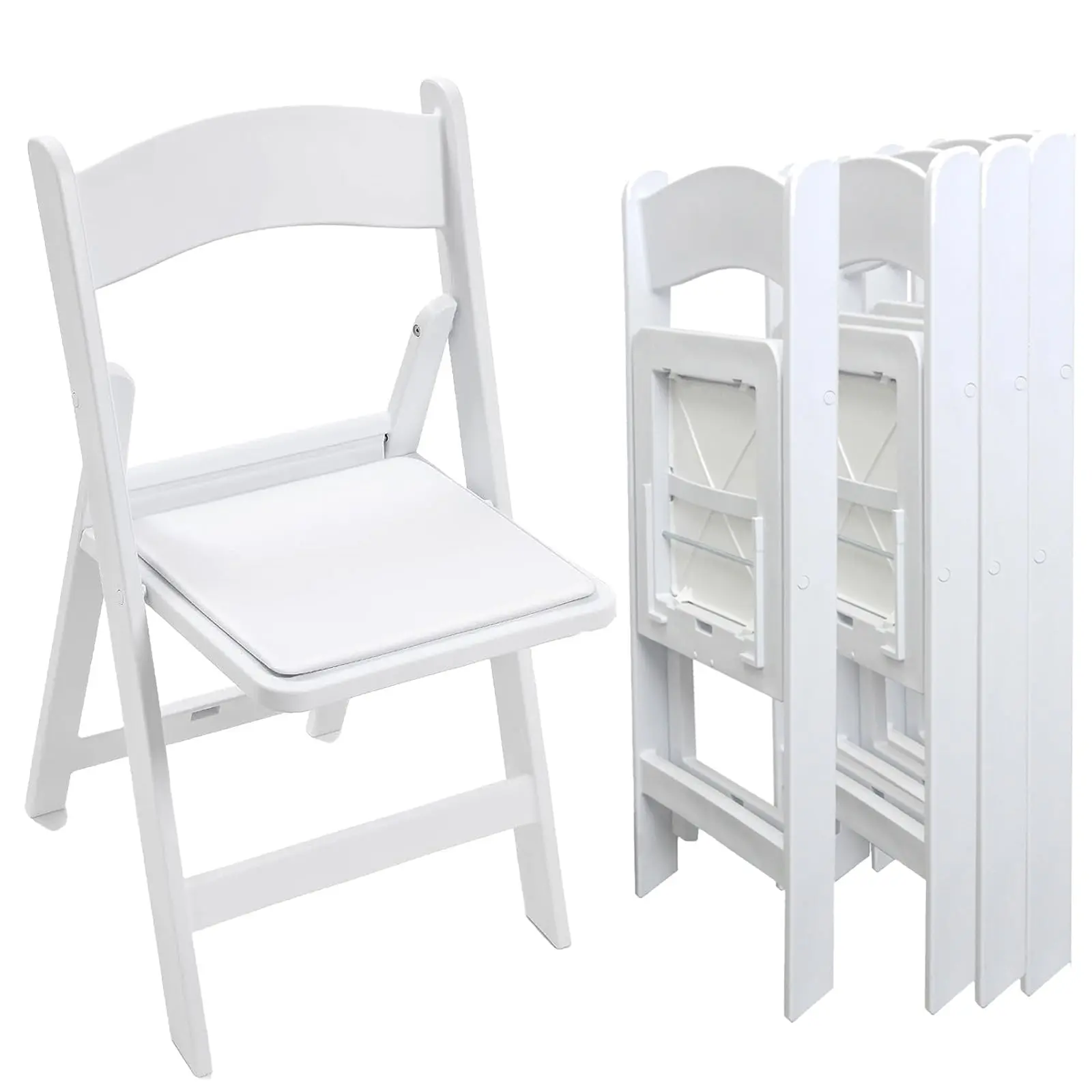 FOH 4-Piece White Folding Chair Set with Vinyl Seats, Stackable Dining Chairs for Parties, Kitchen Events Banquet