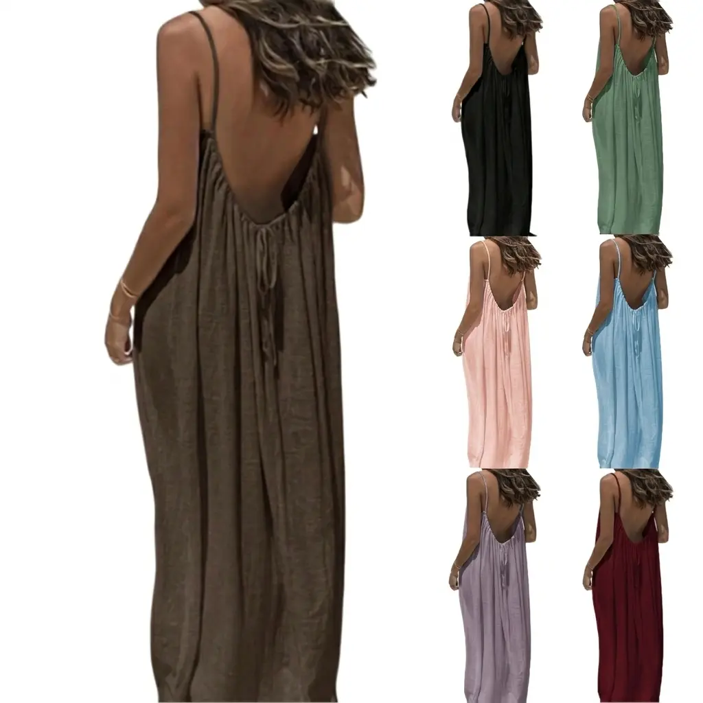 Women's Basic Cami Dress, Solid Color Sleeveless Mini with Spaghetti Straps and Backless Detail for Summer Casual Wear