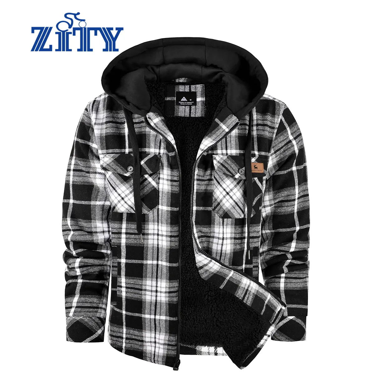 ZITY Men’s Plaid Hooded Fleece Jacket – Windproof Warm Shirt Jacket, Jackets & Tops with Motocross Outdoor Style summerwins
