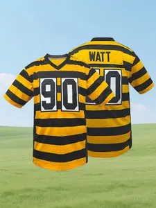 Men's Stitched Football Jersey, Breathable V Neck Pittsburgh #90 Rugby Jersey, Embroidered Loose Fit Short Sleeve T-Shirt, Unisex All Season Wear, Athletic Top