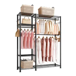 VEVOR Clothing Garment Rack, Heavy Duty Clothes Rack, 6 Adjustable Tiers Clothes Racks with Steel Frame, 800 lbs Load Capacity Closet Wardrobe with 3 Hanging Rods for Bedroom, Clothing Store, Hallway